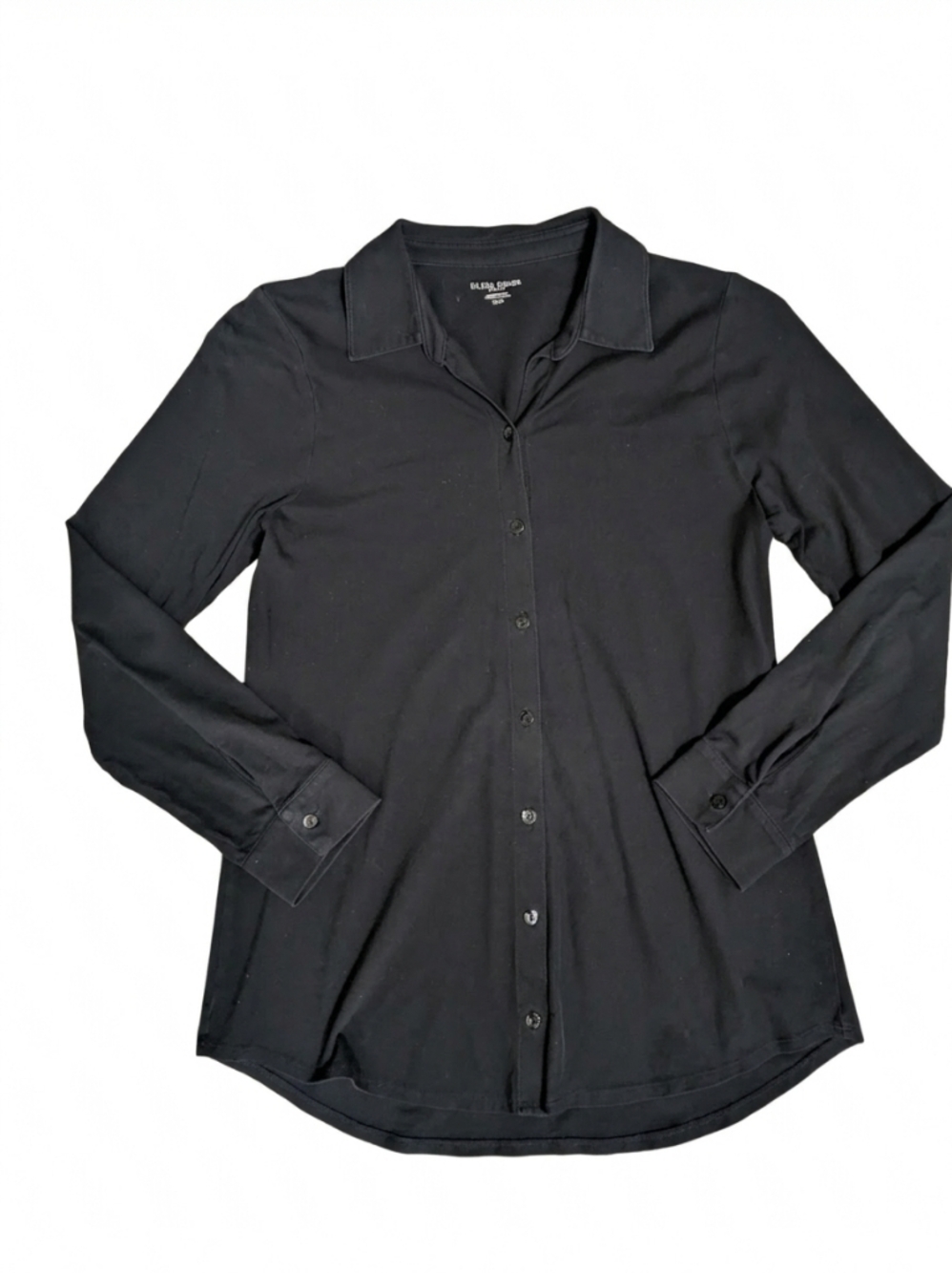 Eileen Fisher Petite Organic Cotton Button Down Shirt Black PS Long Sleeve Fall